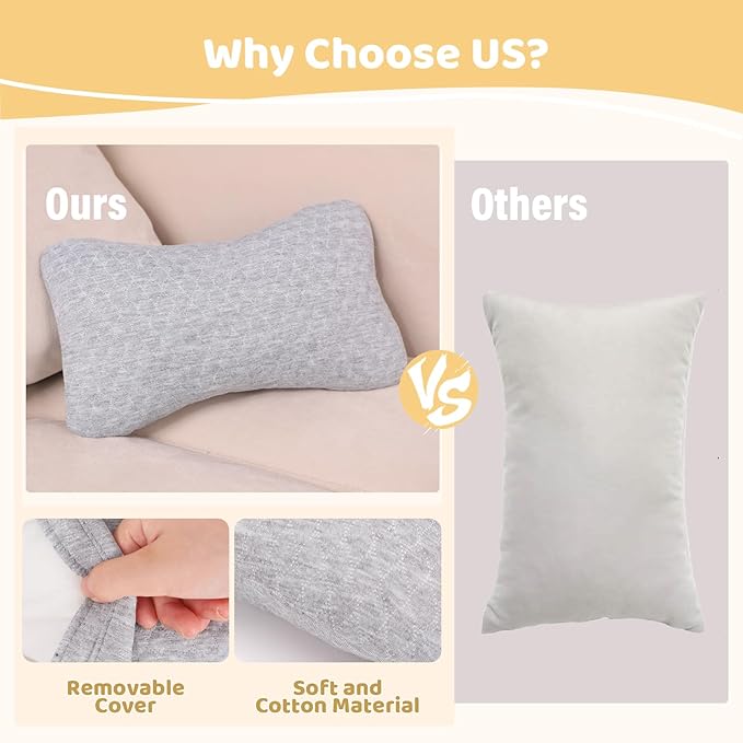 vocheer Small Pillows for Sleeping, 11"x 7" Mini Travel Pillow, Tiny Pillows for Neck, Wrist, Lumbar and Knee, Pets Pillow, Cotton, Machine Washable,Light Grey-1PC