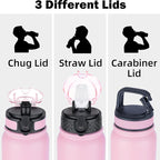 OLDLEY Insulated Water Bottle 20oz Water Bottles with Straw, Stainless Steel Water Bottle with 3 Lids, Double Wall Vacuum Bottles for Adult Kids, Sports Bottles for School Travel, Ombre Pink-Purple