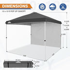EAGLE PEAK Pop Up Canopy Tent with 1 Sidewall, Easy Setup Event Tent, Outdoor Sun Shade, Wheeled Carry Bag, Stakes and Guy Ropes, Instant Canopy 10x10, Gray