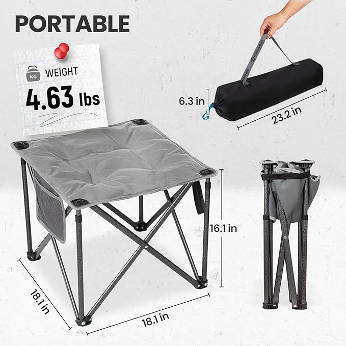 FUNDANGO Folding Camping Stool, 18.1 Inch Oversized Foot Rest 400 Lbs Heavy Duty Portable Padded Stools Seat Anti-Slip Foots & Carry Strap for Fishing Outdoor Lawn Travel (Grey)