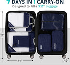 7 Set Compression Packing Cubes for Travel - Compressible, Lightweight, and Space-Saving Packing Cubes, Travel Essentials for Women, Navy