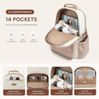 LOVEVOOK Laptop Backpack for Women with Pouch Pocket for Large Capacity Cup,17 Inch Laptop Computer Bag Travel Backpack Purse,Waterproof Work Business College Teacher Backpack,Beige-Nude-Logam Plum