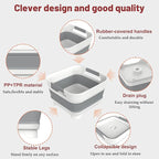 2.4 Gal Collapsbile Wash Basin with Drian Plug,9L Dish Pan for Soaking Baby Bottles,Portable Sink, Multiuse Foldable Bucket,Ice Beverage Tubs for Camping, Vegetable Washing, RV (Gray)