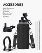 32oz Insulated Water Bottle,Stainless Steel Vacuum Water Bottle, BPA-Free & Leakproof -with Paracord Handle,Strap,Straw Spout Lids,Large Water Jug for Gym Sports