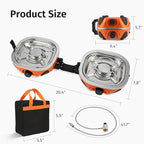 Propane Camping Stove 20,000 BTU - Portable 2 Burner Gas Stove with Adjustable Flame Control, Piezo Ignition, Carry Bag & Propane Adapter Hose, Folding Design for Camp, BBQ, Tailgating, Orange