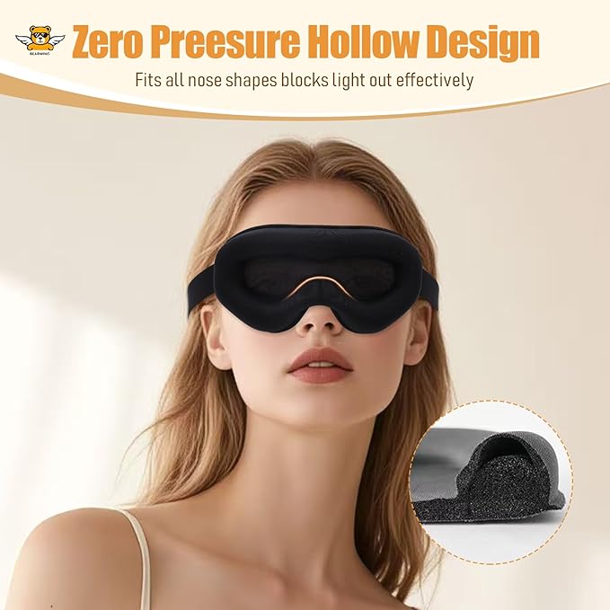 Premium Ultra-Light Sleep Mask, Only 0.73oz, 100% Light Blocking, Comfortable 3D Countered Memory Foam, Lash Extension Eye Masks for Sleep, Travel, Office, for Men Women Side Sleeper, Black