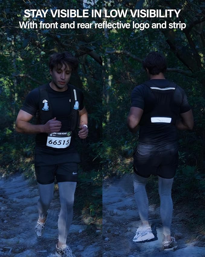 Running Vest for Women Men, USA Original Patent, Adjustable Chest Straps Running Hydration Vest with 500ml Soft Flask, Lightweight Reflective Hydration Backpack for Hiking Marathon