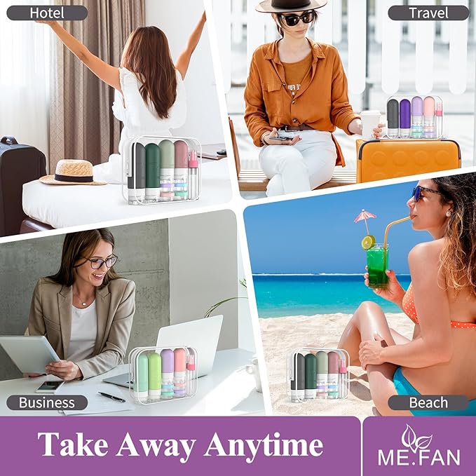 ME.FAN 18 Pack Travel Bottles for Toiletries, TSA Approved Travel Size Containers Set, Silicone Squeezable Portable Split Bottle, Travel Accessories for Conditioner, Shampoo, Lotion - Blue