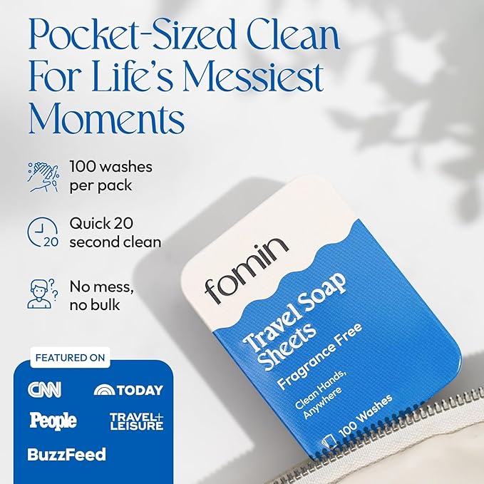 FOMIN - Antibacterial Paper Soap Sheets Tin for Traveling - (300 Sheets) Unscented - Portable Travel Hand Soap Sheets, Dissolvable Mini Camping Hand Soap for Hand Washing