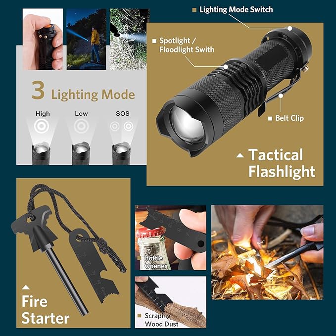 Survival Kits, Gifts for Christmas Men Dad Husband Him, 13 in 1 Survival Gear and Equipment Tactical Tools for Camping Hiking Hunting Outdoor Adventure, Cool Birthday Idea