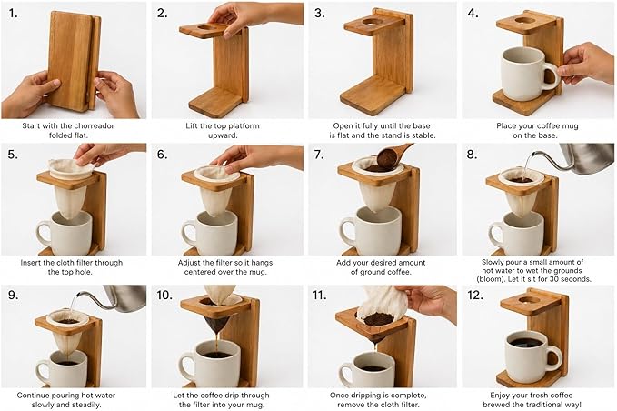 Tapanti store.Chorreador,Costa Rican handcrafted foldable wooden pour-over coffee maker.Includes a reusable cloth filter.Hand painted Macaw wooden design.Light Cedar.Perfect for travel (Blue/Orange)