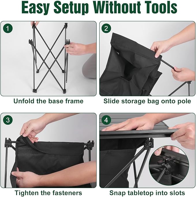 Portable Camping Table, Camping Table Foldable with Basket Storage and Carrying Bag, Ultralight Aluminum Alloy Beach Table for Camping Picnic BBQ Beach Party