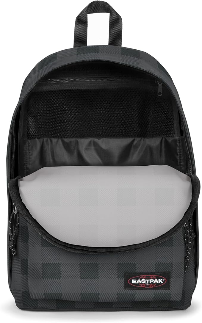 EASTPAK Out Of Office – 31L Backpack with Dual Compartments, 16” Laptop Sleeve, Security Pocket, Bottle Holder & Air Mesh Straps, Checker Dark Grey