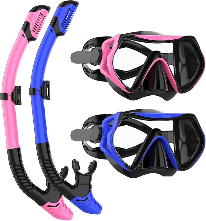Snorkeling Gear for Adults, JRing Snorkel Mask Set with 180 Degree Tempered Glass Anti Fog Goggles Scuba Dry Top Snorkel for Swimming, Scuba Diving Mask for Men Women