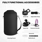One Gallon Water Bottle Insulated, Triple Walled Vacuum Stainless Steel (Cold for 48 Hrs), Leak Proof & Non-BPA, Large Water Flask Jug with Paracord Handle & Straw Spout Lids