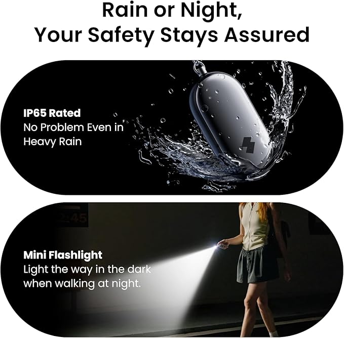 SwitchBot 130 dB Personal Safety Alarm for Women with Apple Find My APP, Extra-Loud Siren & Strobe Light, Waterproof Self Defense Keychain for Women, College Girls and Kids (Black)