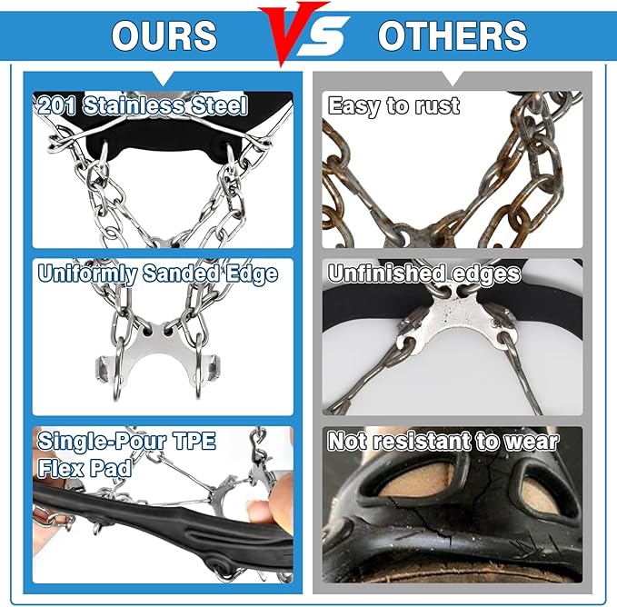 ZeeDix Crampons for Shoes, 10-Spike Stainless Steel Ice Cleats for Shoes and Boots, Slip-Resistant Shoe Spikes Traction Grips for Walking Hiking Jogging Fishing and Daily Outdoor Adventures