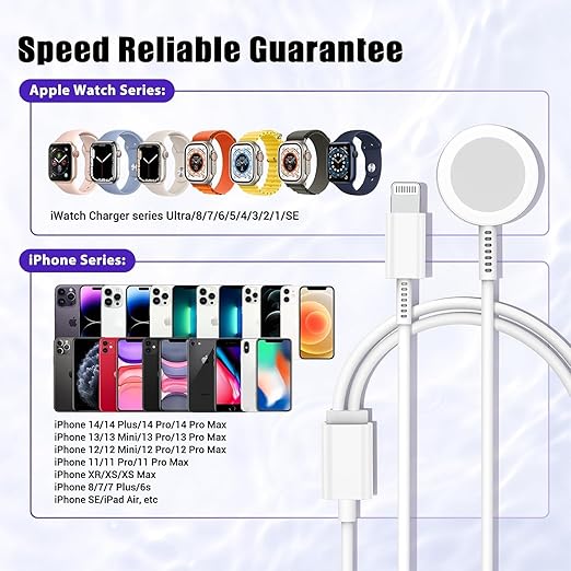 Upgraded Apple Watch Charger, Magnetic 2 in 1 Charger, USB C Charger Block Plug Adapter with 6FT iWatch Portable Wireless Fast Charging Cable Cord for iWatch Series Ultra/9/8/7/6/SE/SE2/5/4/3