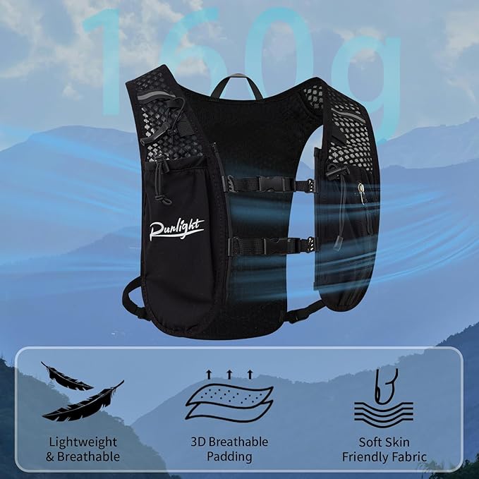 Running Vest for Women Men, Adjustable Hydration Backpack Breathable Reflective with 1.5L Water Bladder for Hiking, Trail, Running, Marathons, Cycling