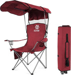Camping Chair, Oversized Folding Chair with Canopy, Portable Outdoor Chair with Arms, Cup Holder and Carry Bag for Camping, Fishing, Beach, and Sports, Red