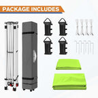 EAGLE PEAK Pop Up Canopy Tent with 1 Sidewall, Easy Setup Event Tent, Outdoor Sun Shade, Wheeled Carry Bag, Stakes and Guy Ropes, Instant Canopy 10x10, Neon Green
