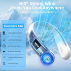 Portable Neck Fan,Hands Free Personal Wearable Bladeless Fan,6000mAh USB Rechargeable,360° Cooling,LED Display,4-Speeds,Birthday Gifts for Men Women Dad Mom,Outdoor Indoor Travel Camping (White)