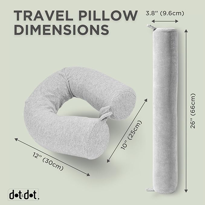 Dot&Dot Twist Memory Foam Travel Pillow for Airplanes - Travel Neck Pillow for Sleeping - Airplane Pillow for Neck Support, Chin, Lumbar and Leg - Adjustable, Bendable Neck Roll Pillow