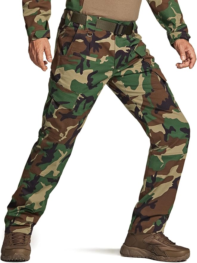 CQR Men's Flex Ripstop Tactical Pants, Water Resistant Stretch Cargo Pants, Lightweight EDC Hiking Work Pants