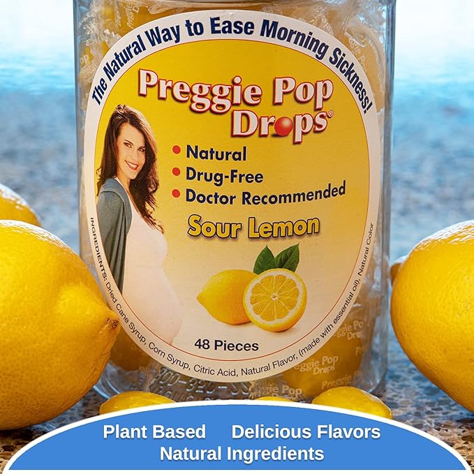 Preggie Pop Drops Morning Sickness - Preggie Pops for Morning Sickness Relief. Yummy Candy Drops for Pregnancy Relief. Soothing Relief for Pregnant Women. Sour Lemon 48 Count