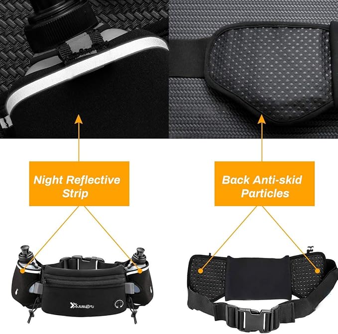 Number-one Running Belt with Water Bottles(2 x 175ML), Hydration Belt Waterproof Waist Pack Bag Fits iPhones Adjustable Sports Waist Pouch for Marathon Running Hiking Cycling