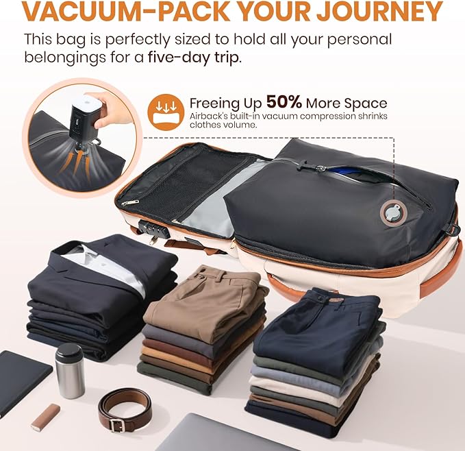 Fanwoli Vacuum Travel Backpack, Carry On Luggage with TSA Lock & Anti Theft Zipper, Expandable Airback with Compression Pump, Waterproof Laptop Bag Ideal for Flight & Business
