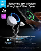 Anker Prime MagSafe Charger Compatible, 3-in-1 Charging Station, Qi2 25W Certified Wireless Charger Dock Stand, Smart Display with TEC Active Cooling, for iPhone 17, Apple Watch, AirPods (White)