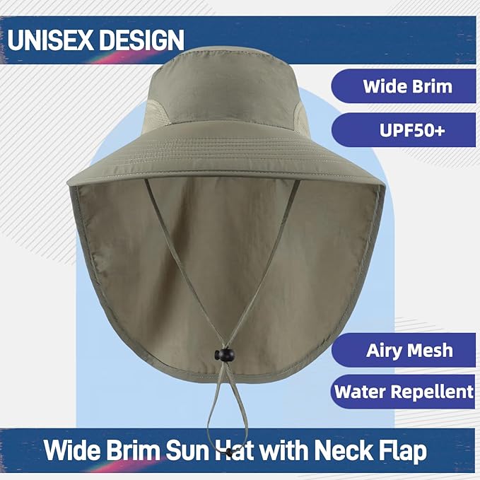 Home Prefer Outdoor UPF50+ Sun Hat Wide Brim Mesh Fishing Hat with Neck Flap