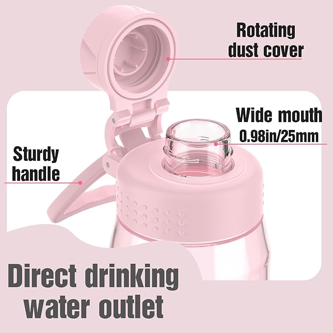 Water Bottle 32oz, clear water bottle with Spout Lid and Carry Handle, Reusable, Tritan, BPA Free, Hiking Water Bottle Suitable for Travel, Outdoors, Gym, Travel, Home, School (Pink)