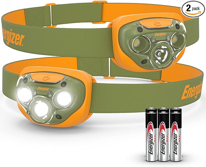 Energizer LED Headlamp PRO (2-Pack), IPX4 Water Resistant Headlamps, High-Performance Head Light for Outdoors, Camping, Running, Storm, Survival LED Light for Emergencies (Batteries Included)