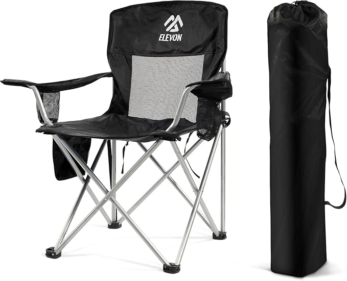 Camping Chair, Portable Folding Outdoor Chair with Arms, Cup Holder and Carry Bag