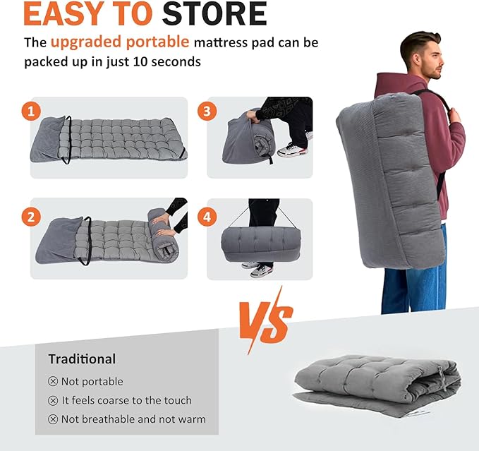 ATORPOK Camping Cot for Adults with Cushion Comfortable, Portable Folding Bed for Sleeping Supports 450 lbs (Gray)