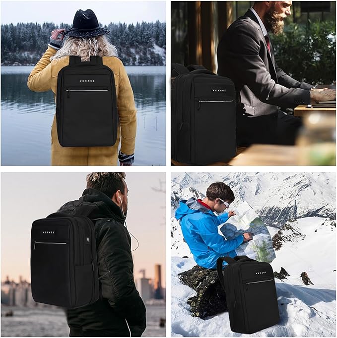 Verage Roll Top Laptop Backpack Waterproof PU Lather Travel Backpack Expandable Work Carry On Backpack for Men Women (Classic Black, One Size)