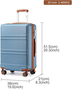 Kono 20'' Carry on Luggage Lightweight with Spinner Wheel TSA Lock Hardside Luggage Durable Small Carry on Suitcase Apricot Blue