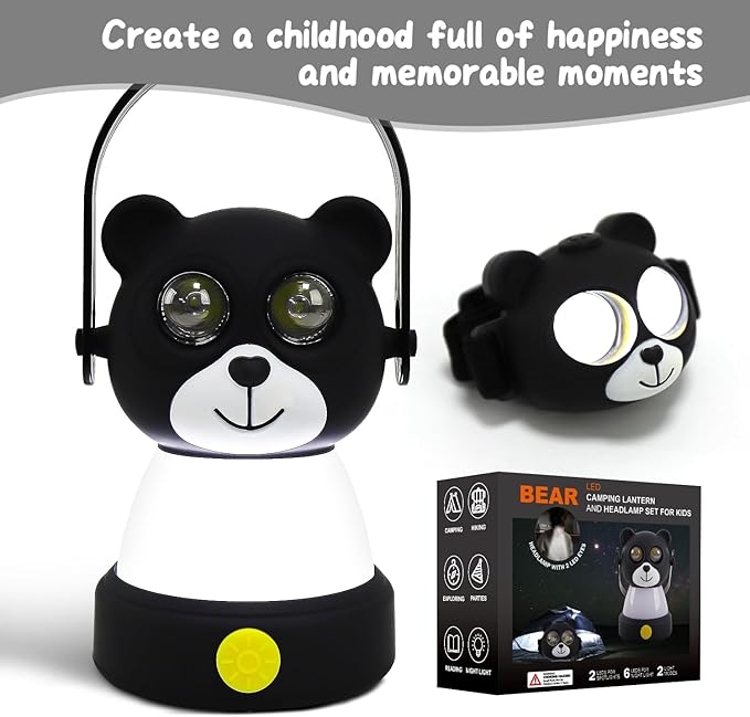 LED Bear Camping Lantern & Headlamp Kit, Battery Powered Night Light for Kids 6-12, Outdoor Equipment for Kids Ages 8-12, Toys Girls Boy Birthday Christmas Gift Ages 6 7 8 9 10 11 12+