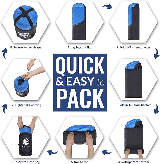 VENTURE 4TH Backpacking Sleeping Bag – XXL, Double and Single Sizes - Lightweight Warm & Cold Weather Sleeping Bags for Adults, Kids & Couples – Ideal for Hiking, Camping & Outdoor Adventures