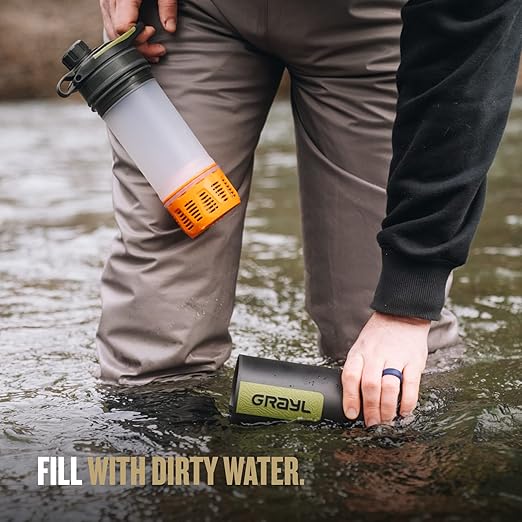 GRAYL GeoPress 24 oz Water Purifier Bottle - Filter for Hiking, Camping, Survival, Travel (Black Camo)