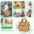 iknoe Large Cooler Bag Collapsible, 15L Insulated Bags, Leakproof Lunch Cooler Tote with Multi-Pockets for Adult, Insulated Lunch Box for Beach, Picnic, Work, Khaki 24-Can