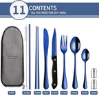 Portable Travel Utensils Set,Reusable Utensils,Travel Camping Cutlery Set,Stainless Steel Flatware Set with Case,Lunch Boxes Workplace Camping School Picnic (Blue)