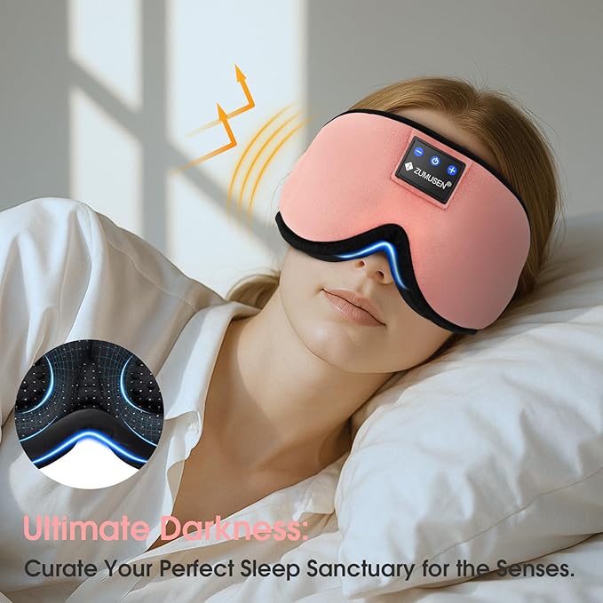 ZUMUSEN Bluetooth Sleep Headphones, 3D Wireless Music Eye Mask with Ultra-Thin Stereo Speakers, Adjustable Sleep Mask for Side Sleepers, Perfect for Travel, Meditation, Relaxation
