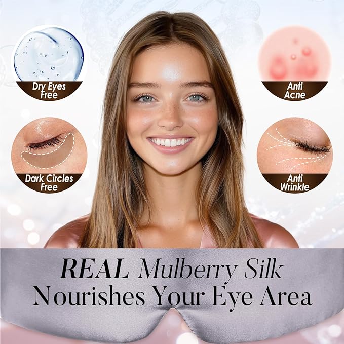 LULUSILK Reversible Mulberry Silk Sleep Mask for Women and Men, Adjustable Real Silk Eye Mask for Sleeping, Grey and Black, Pack of 1