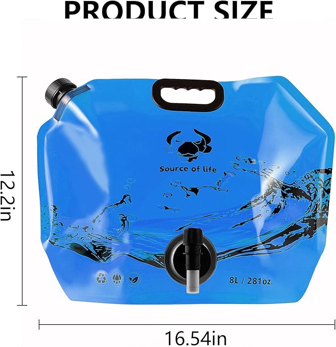 Collapsible 8L Water Storage Bag, BPA-Free Portable Folding Water Jug with Adjustable Faucet, Leakproof Emergency Water Bag for Camping, Hiking, Riding, Outdoor Sport (Blue, 4)