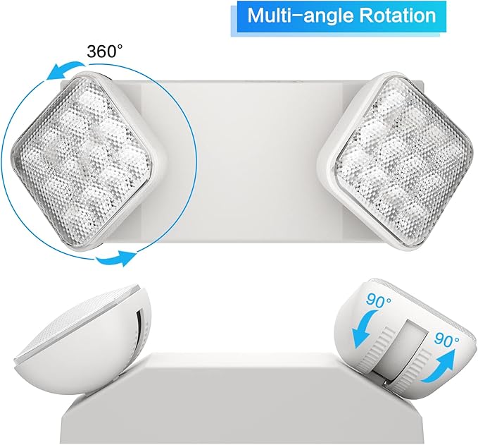 1 Pack LED Emergency Lighting Fixture with 2 LED Heads-Hardwired Adjustable White Commercial Emergency Lights with Battery Backup for Power Failure