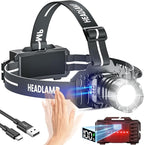 LED Rechargeable Headlamp, Head Lamp Super Bright with 9 Modes & IPX6 Waterproof Zoomable Head Lights for Forehead, 90° Adjustable Headlamps for Camping Hiking Hunting Fishing Car Repair