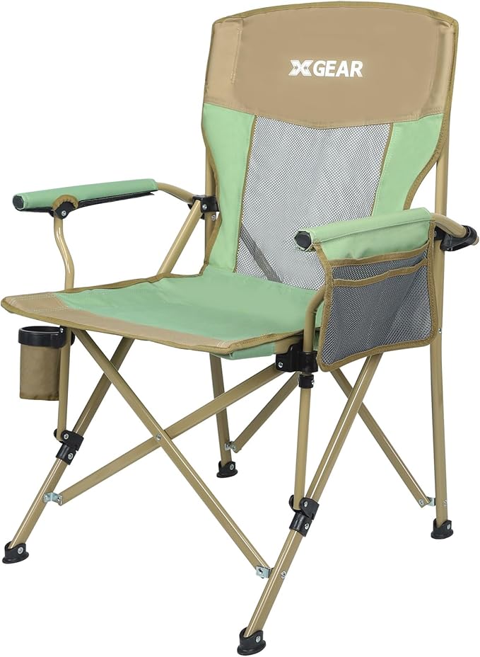Camping Chair for Adults 350 LBS Support Camp Chair with Breathable Mesh Back Fabric with Arm Rest Cup Holder and Portable Carrying Bag
